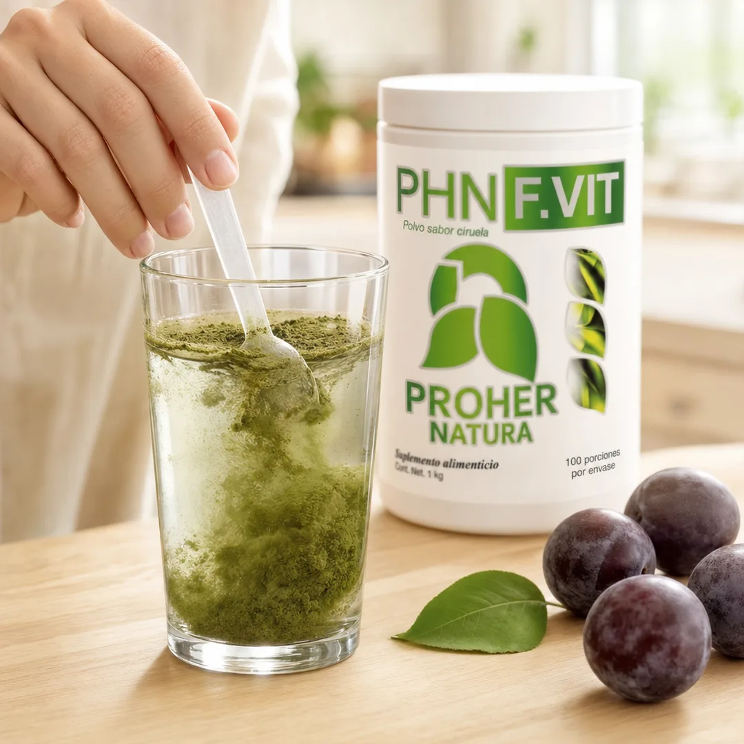 Preparación de PHN F.VIT FIBRA en un vaso de agua
