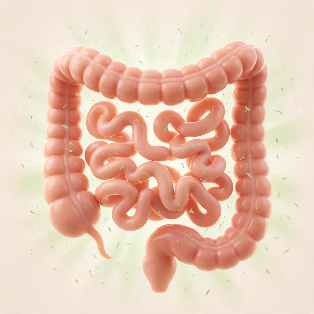 Ilustración de un intestino grueso liso y de color rosado