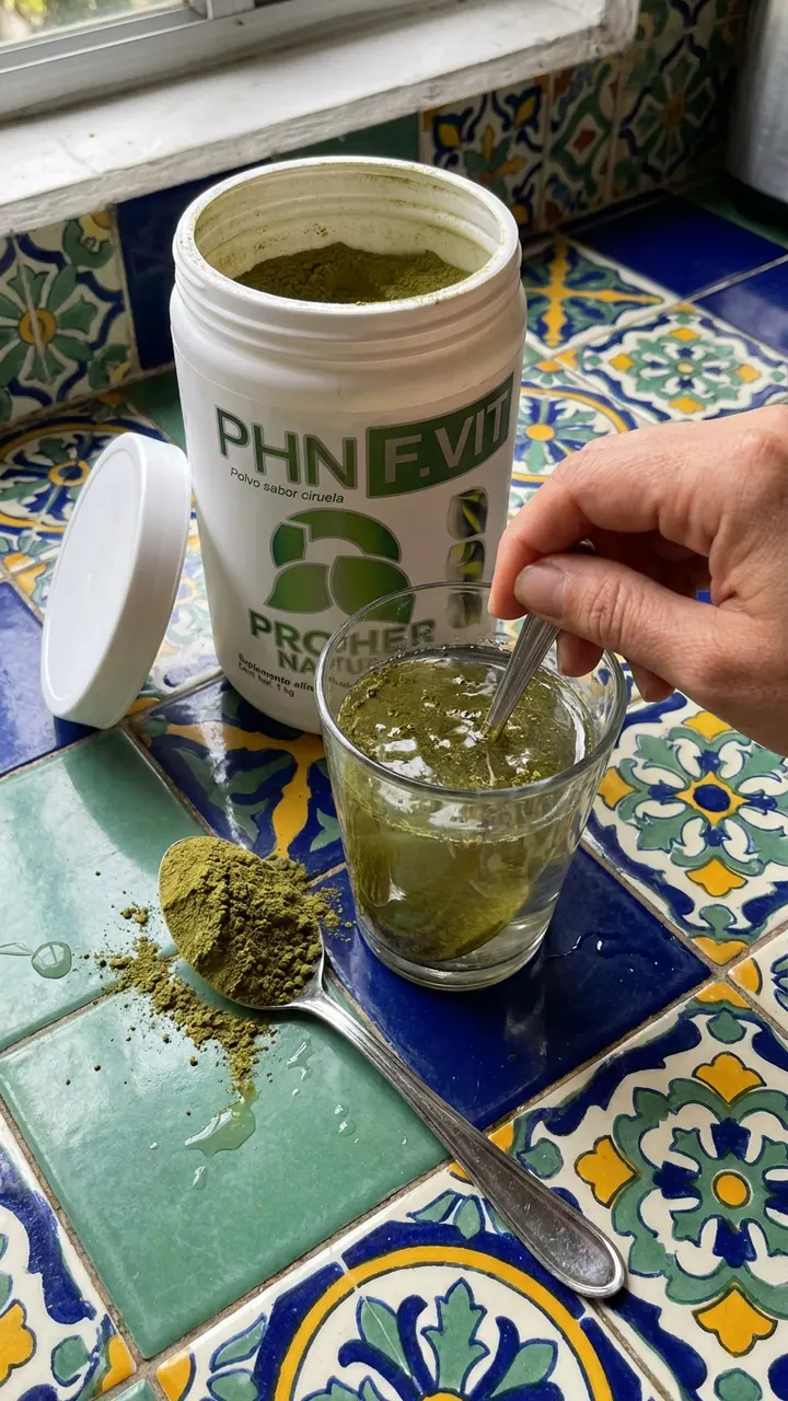Preparación de una cucharada de PHN F.VIT FIBRA en agua